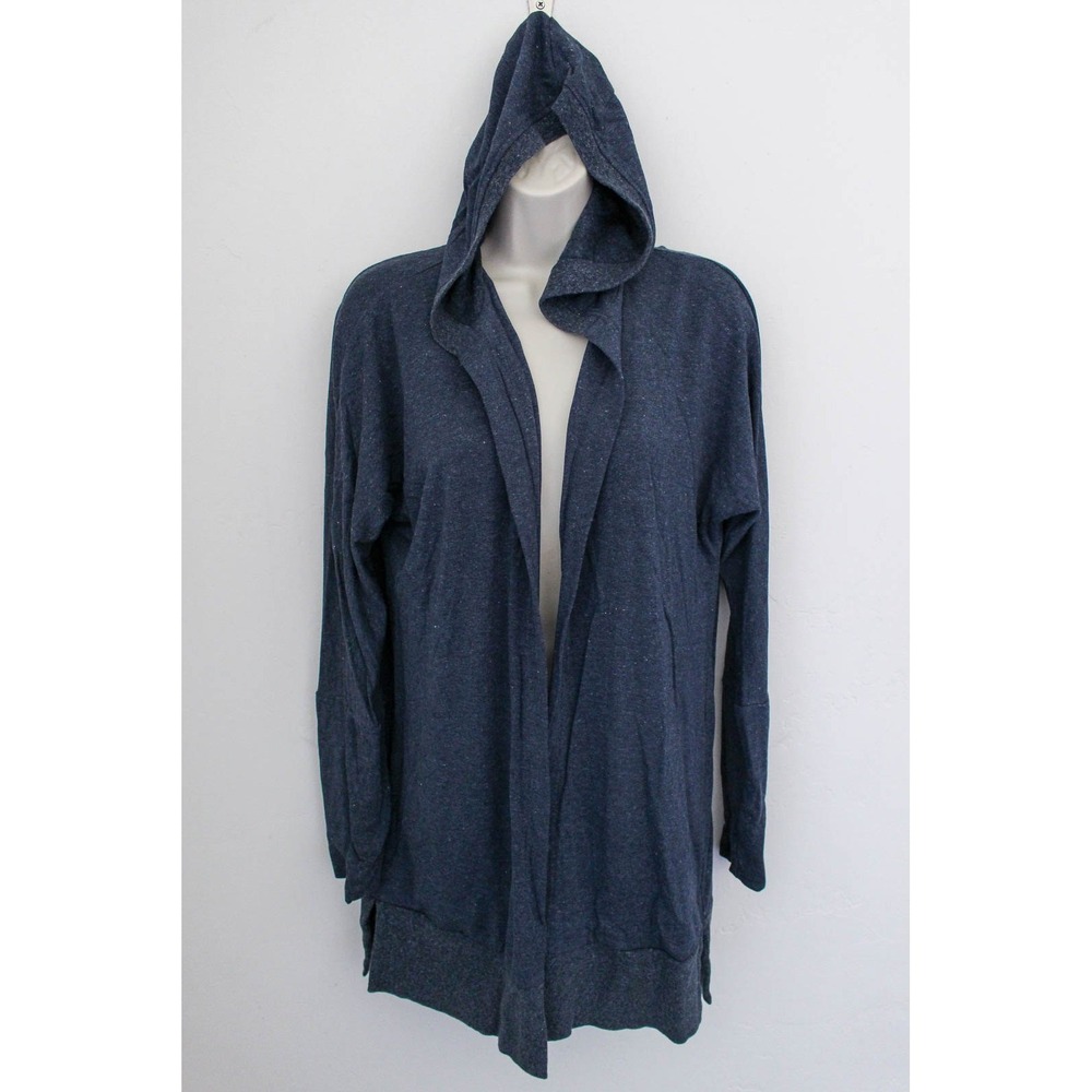 Soma Wknd Hooded Cardigan Small Blue Open Front Long Sleeve Wrap Lounge Sweater